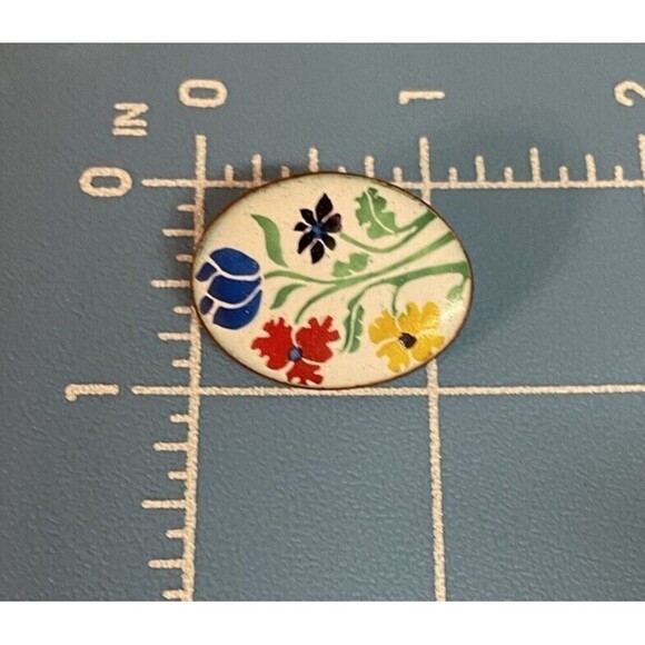 Antique Painted Porcelain on Copper Floral Tulip Design Brooch Lapel Pin READ - Picture 7 of 8